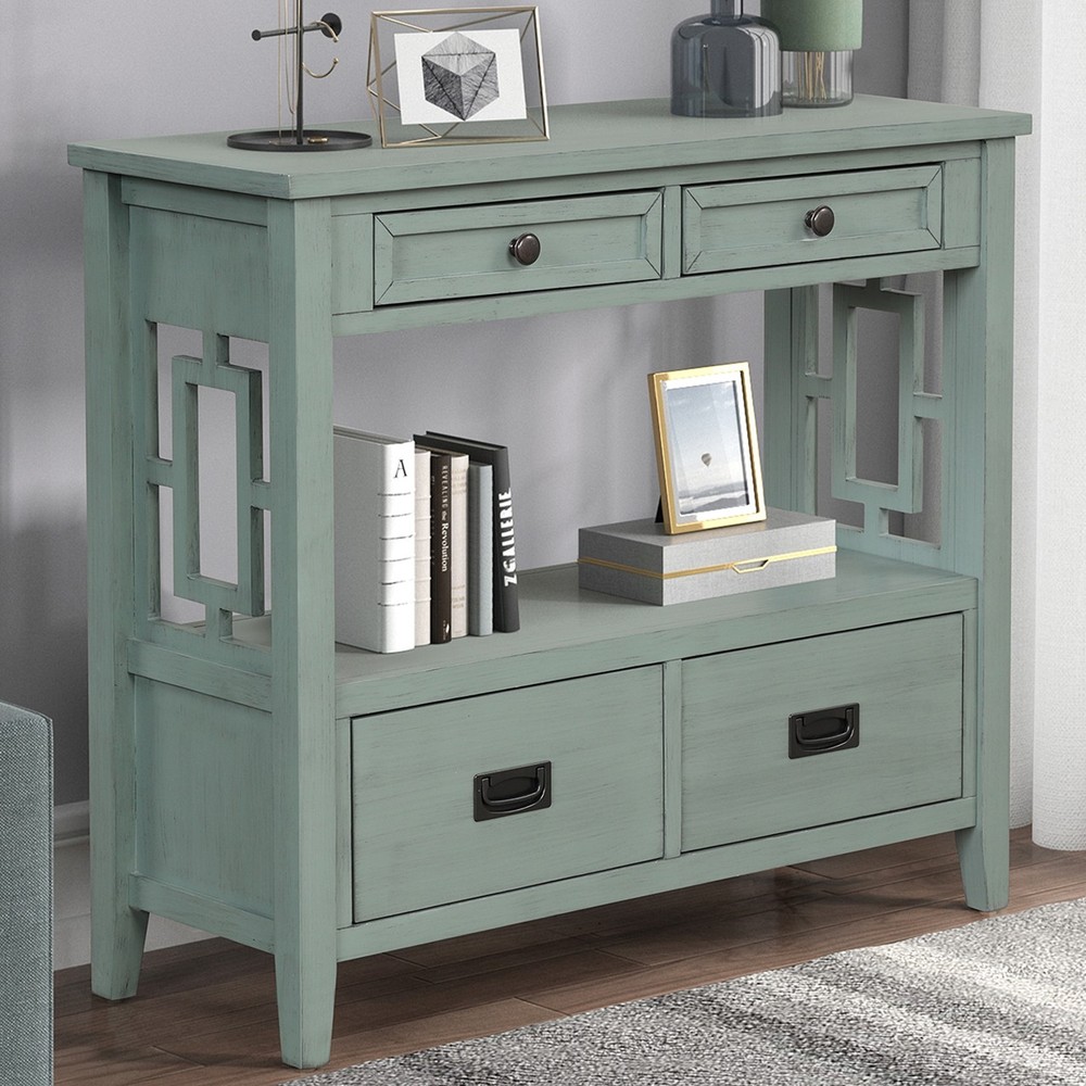 36'' Console Table Entry Sofa Table with 4 Drawers 1 Storage Shelf for Entryway