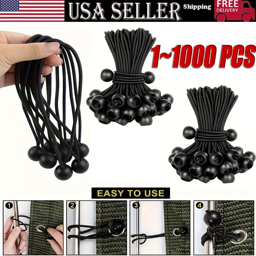 4" Inch Black Ball Bungee Bungie Cord Canopy Tarp Tie Downs Straps New Lot