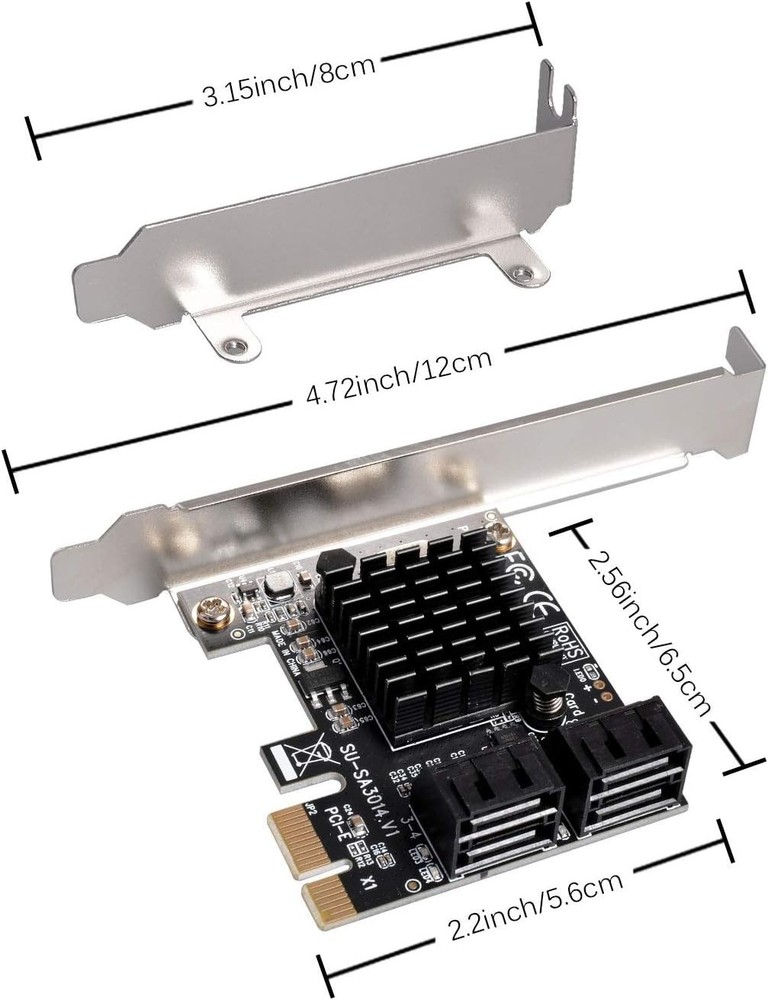 SATA 4 Port Expansion Card Compatible with Windows and Linux Operating Systems