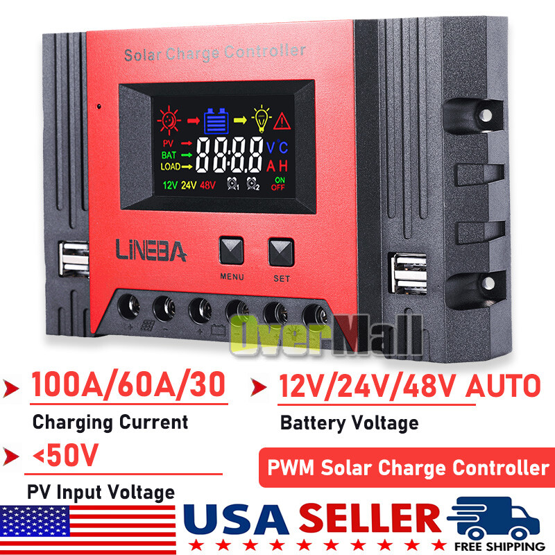 100A Solar Panel Regulator Charge Controller Auto Focus Tracking 12V/24V/48V