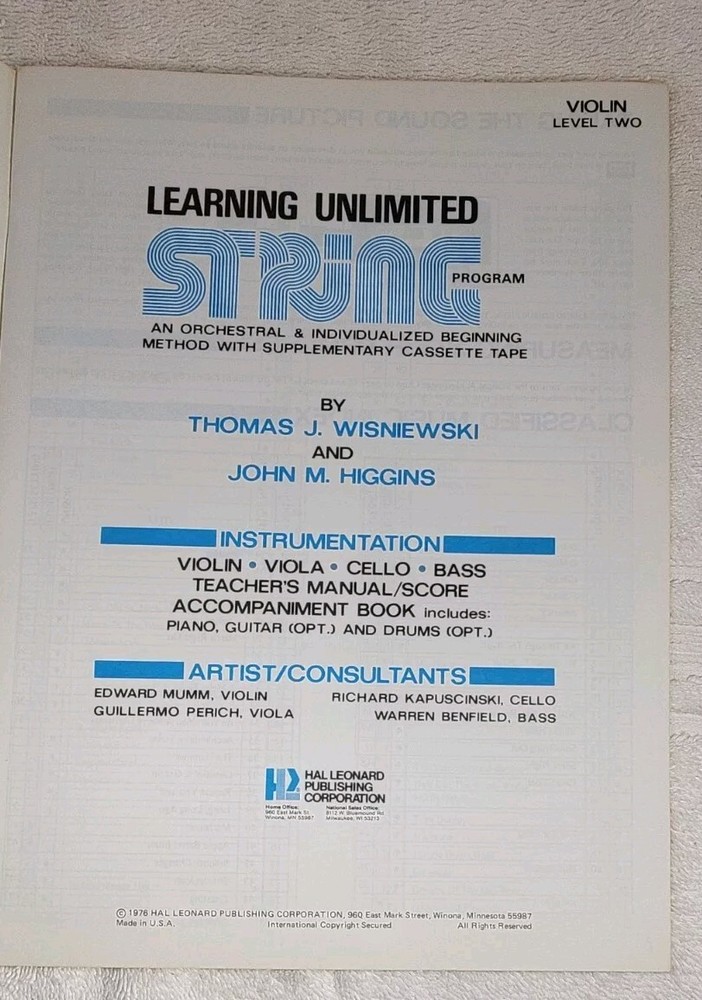 LEARNING UNLIMITED STRING PROGRAM VIOLIN Level 2 Music Book Beginner Orchestra