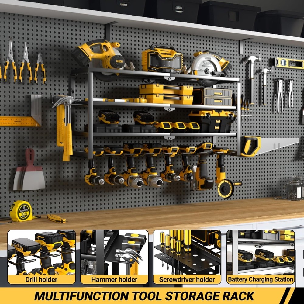 Professional 4 Layer Tool Organizer for Garage - Wall Mounted & Easy Install