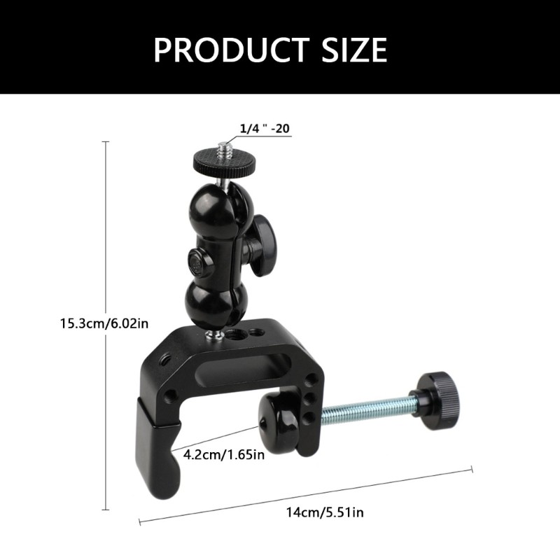 Camera Mount Clamp Arm With 1/4-20 Thread for Camera Action Camera Flash Light
