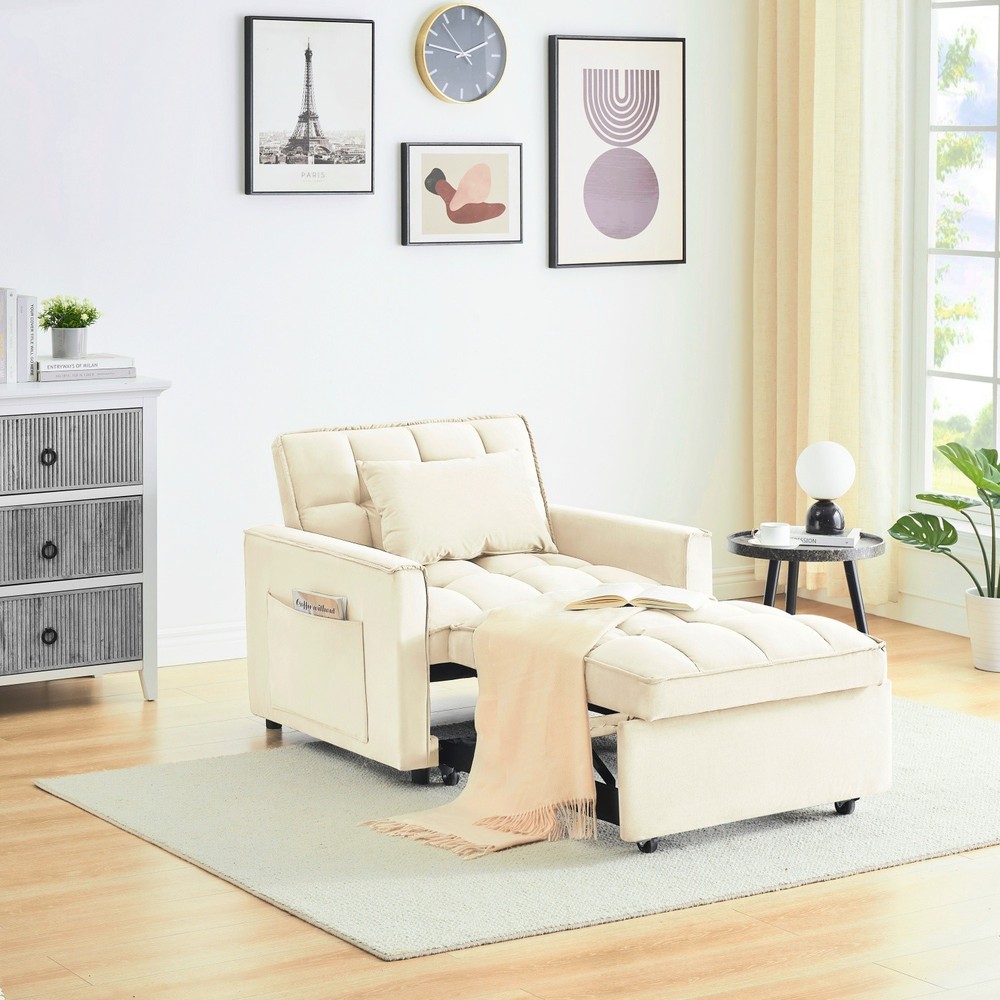 Modern Velvet Convertible Sofa Bed 3 in 1 Folding Adjustable Back Sleeper Chair