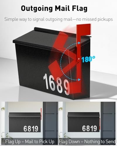 Mailboxes for Outside, Wall Mount Mailbox with Flag and Mailbox Number