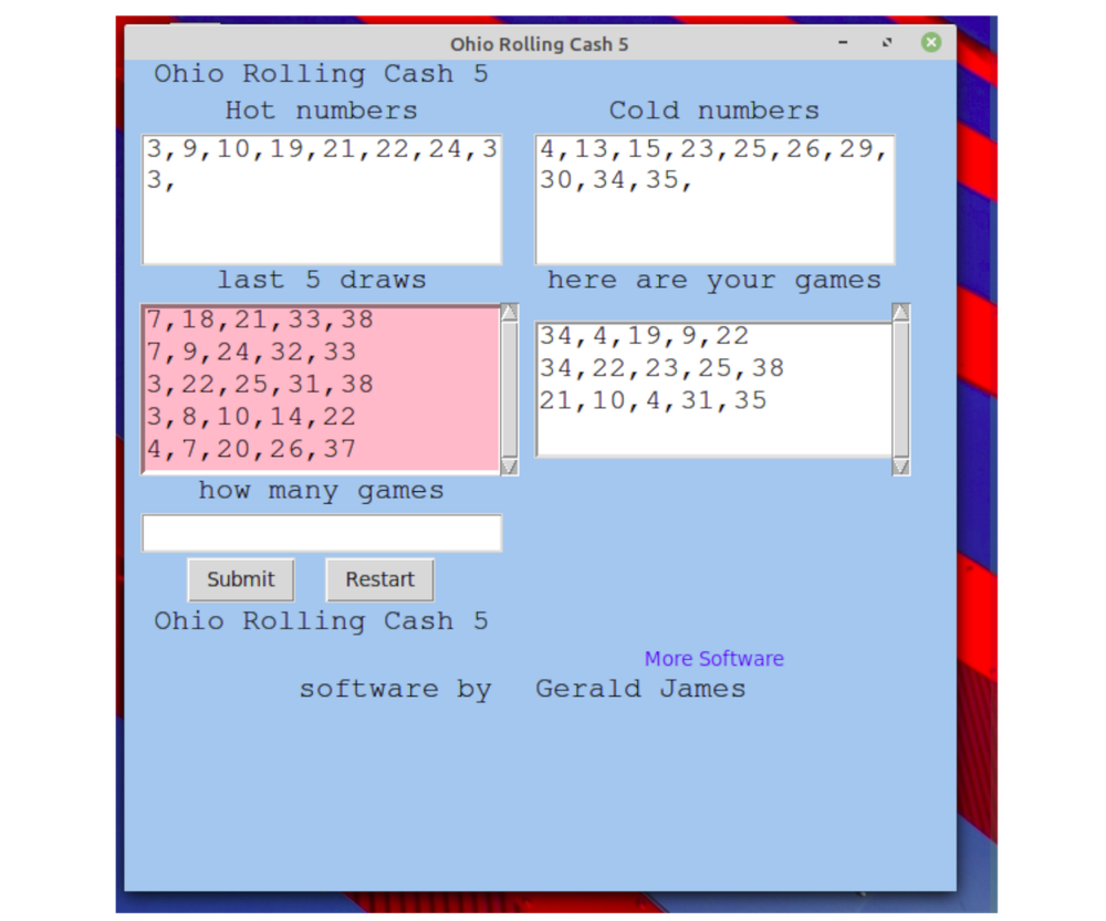 Ohio Rolling Cash 5 Lottery Numbers software USB for Windows 7 & 8 & 10
