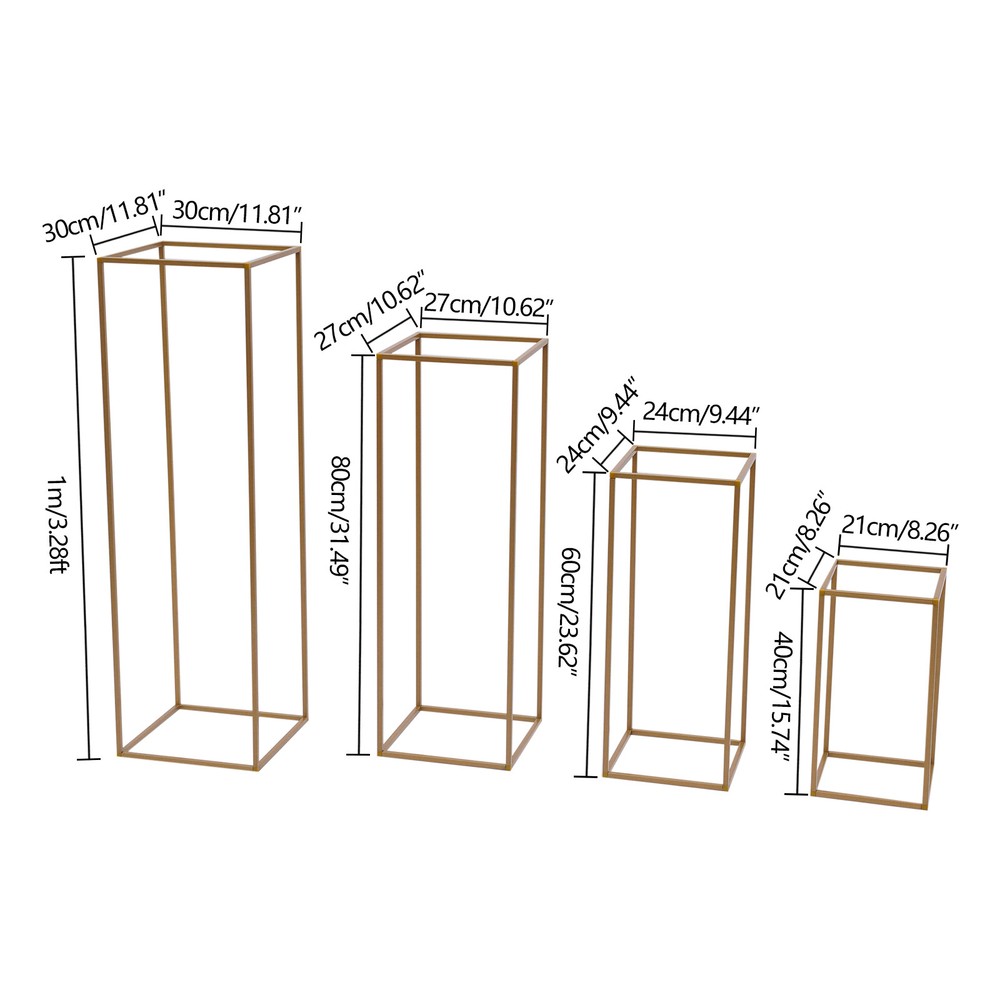 4PCS Gold Flower Stand Rectangular Rack Set For Wedding Table Centerpieces Decor