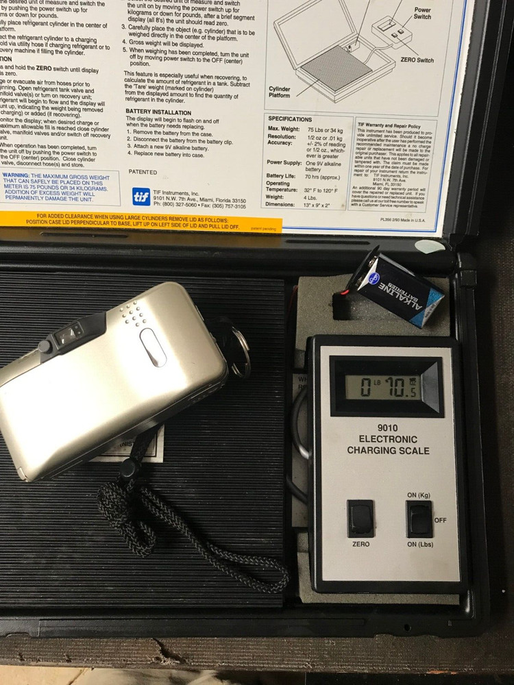 TIF Instruments 9010 Electronic Refrigerant Charging Scale in Case WORKS!