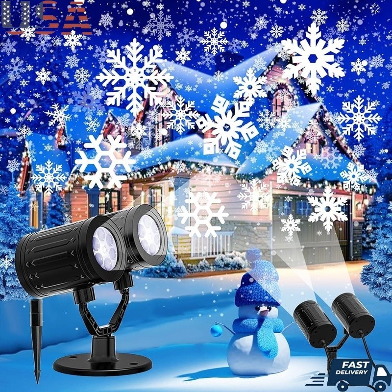 Christmas Snowflake Projector Lights Outdoor Double Head Timer Waterproof Decor
