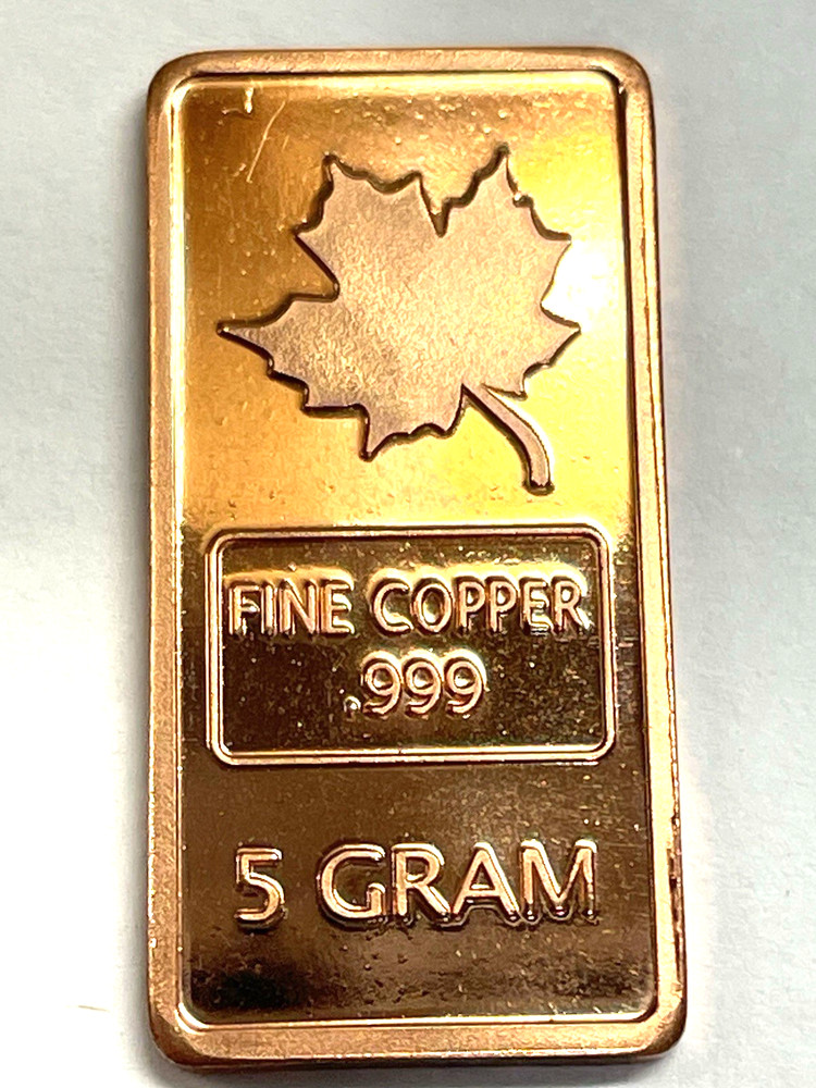 5 Gram Copper Maple Leaf Bars, 2-PACK, Copper Bars, 2 bars, REEDERSONG