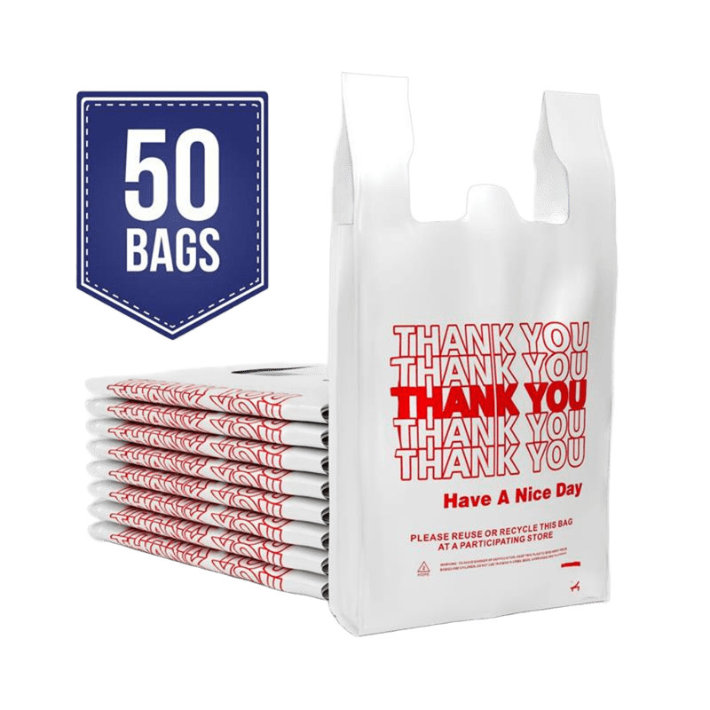 Thank You Plastic T-Shirt Bags 11.5x6.5x21 for Grocery Retail Shopping Carry Out