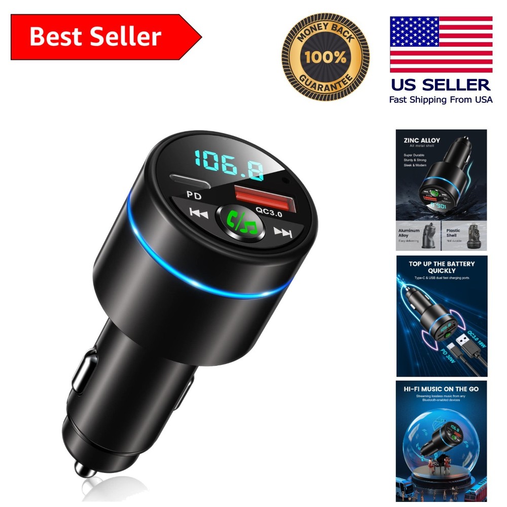 Bluetooth 5.3 Car Adapter with Fast Charging & Noise-Cancelling Features - Black