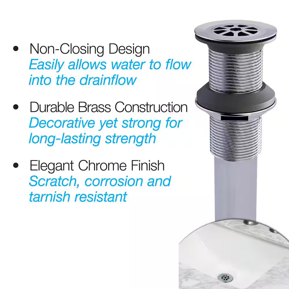 Designline Chrome-Plated Brass Grid Drain without Overflow