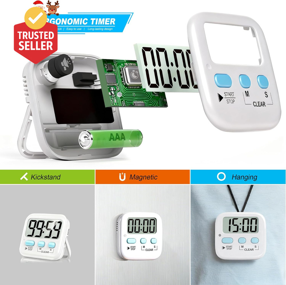 2 Pack Digital Timer for Kids, Magnetic Countdown Kitchen Timers for Cooking, Eg