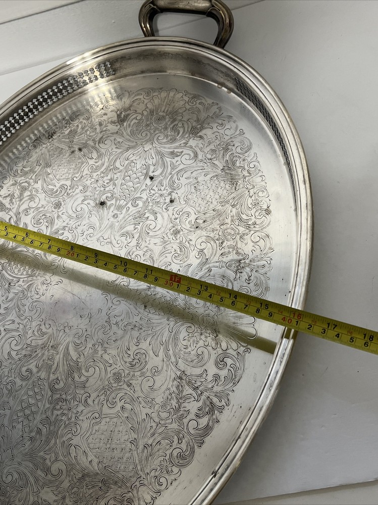 Fine Gorham Newport YB606 Etched Silver Plate Handled Large Platter Tray