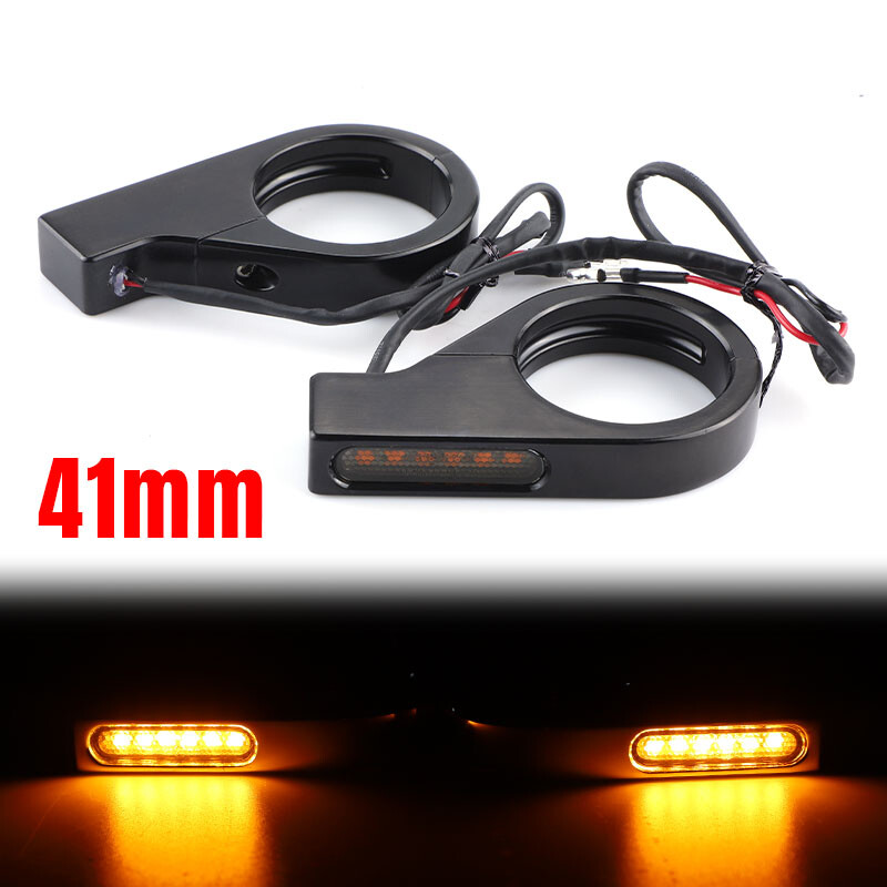 2X Motorcycle 41mm Fork Mount Clamp Front LED Turn Signals Blinker Light Amber