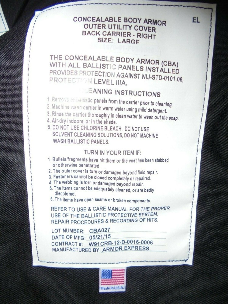 Large Concealable IIIA Body Armor Outer Utility Cover by Armor Express