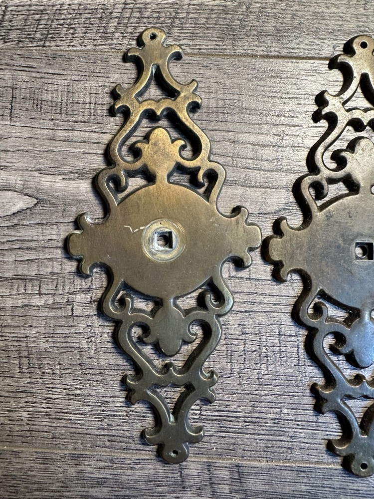 4-VINTAGE Amerock DRAWER PULLS Back Plate Brass Holes Scrolls Open Work