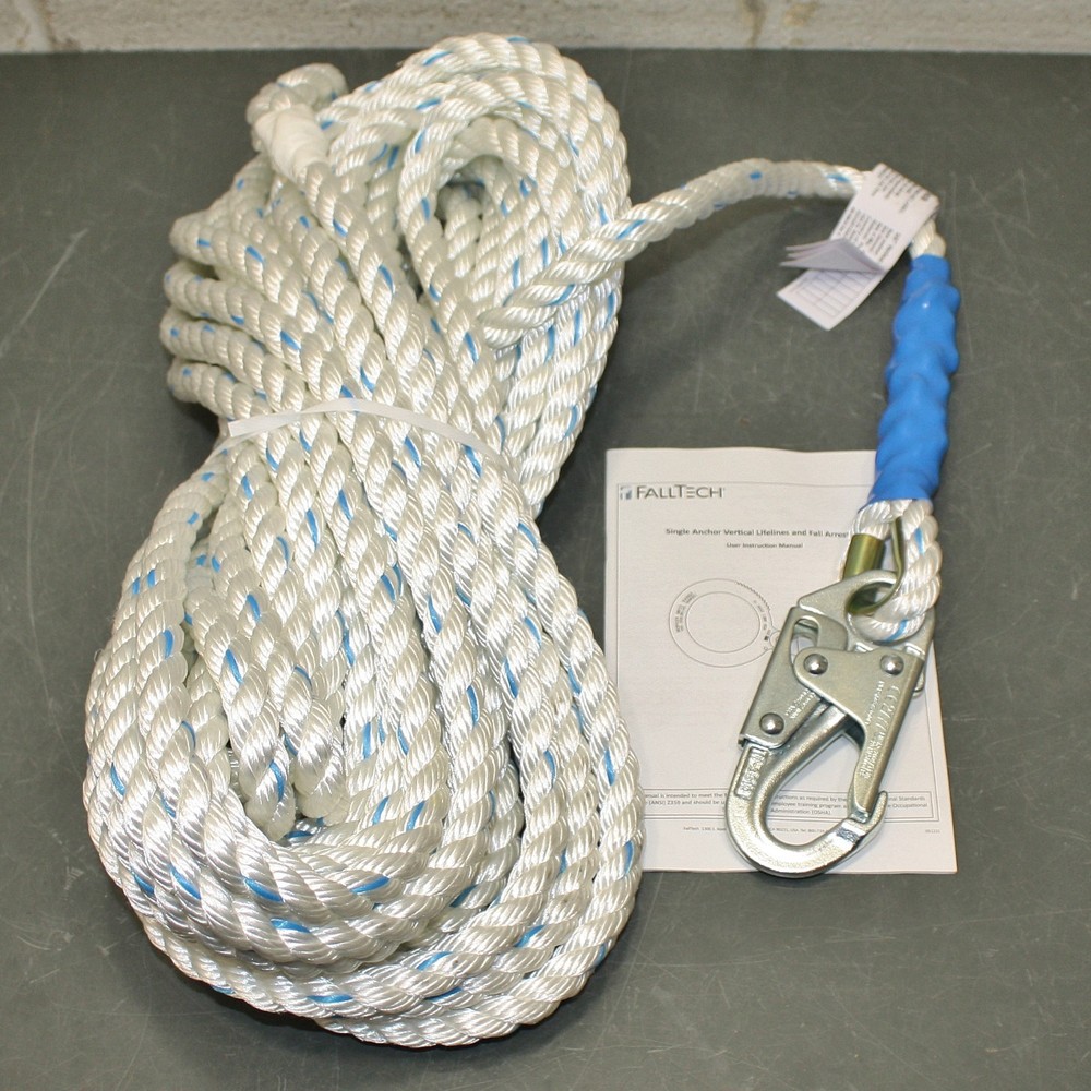 FallTech PFAS Vertical Lifeline 8175, 75ft, 310 lb, Polyester, Steel Snap Hook