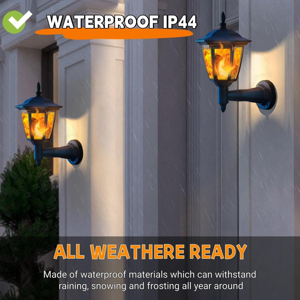 Dynaming 2 Pack Solar Flame Wall Lanterns Outdoor, Powered Mounted Sconce
