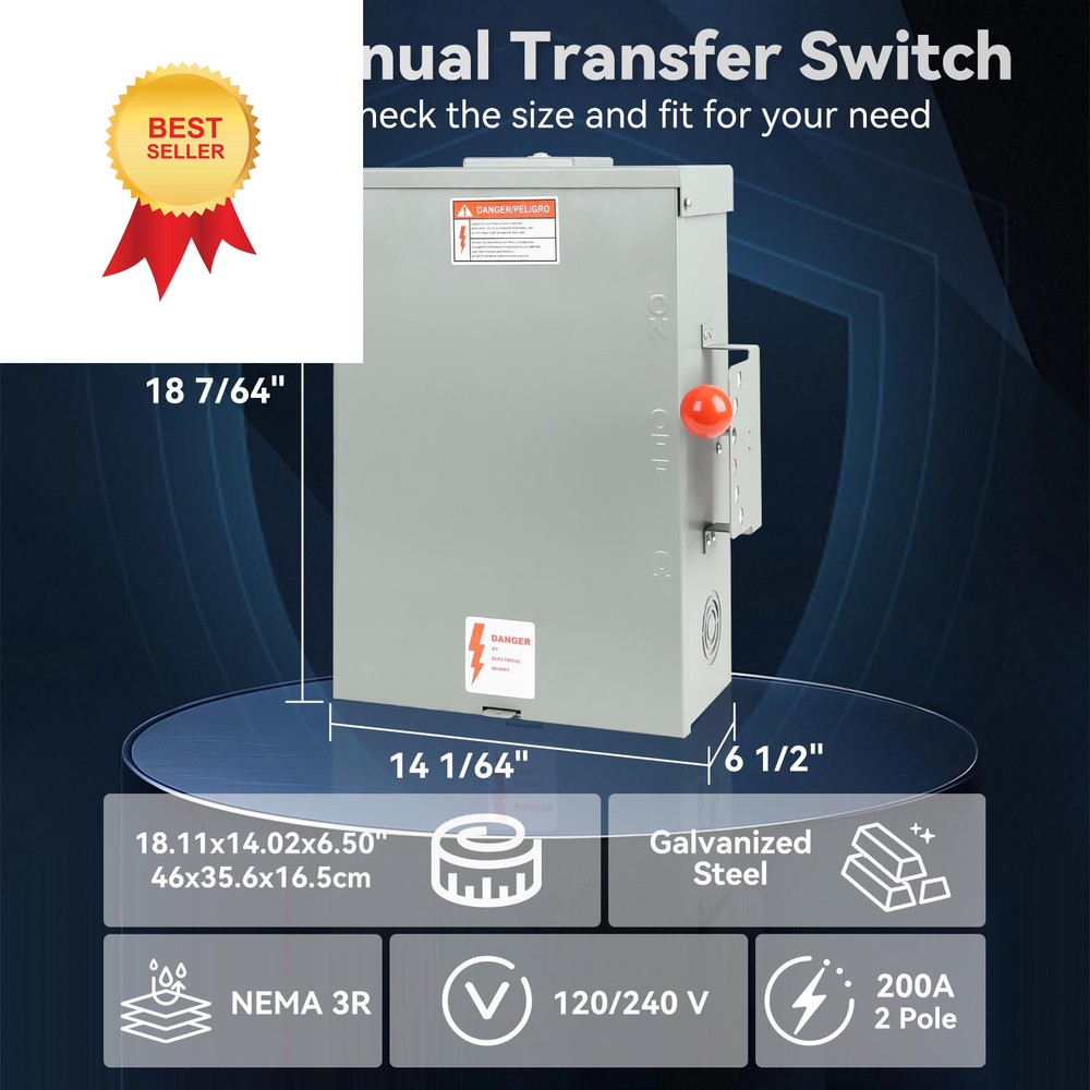 200 Amp Generator Transfer Switch Manual, 48000W General Duty Double Throw...