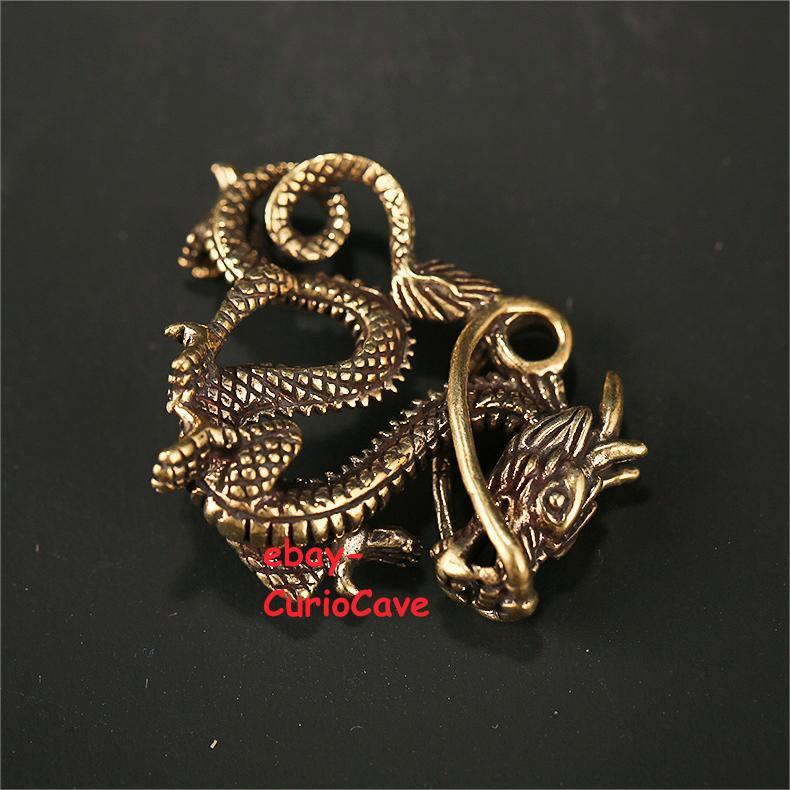 2x Solid Brass Chinese Dragon Miniature Statue Tabletop Figurine Decor Gift