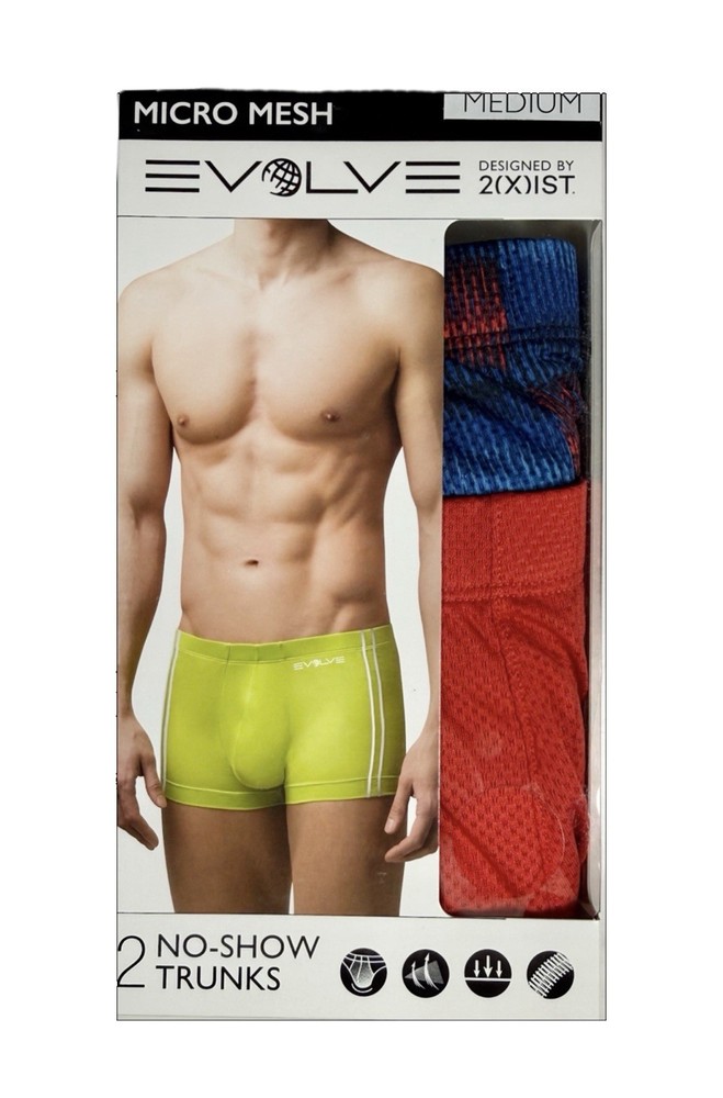 NWT Evolve. Sz M. 2 Pack. Microfiber No Show Trunk. Multi. MSRP $39.00