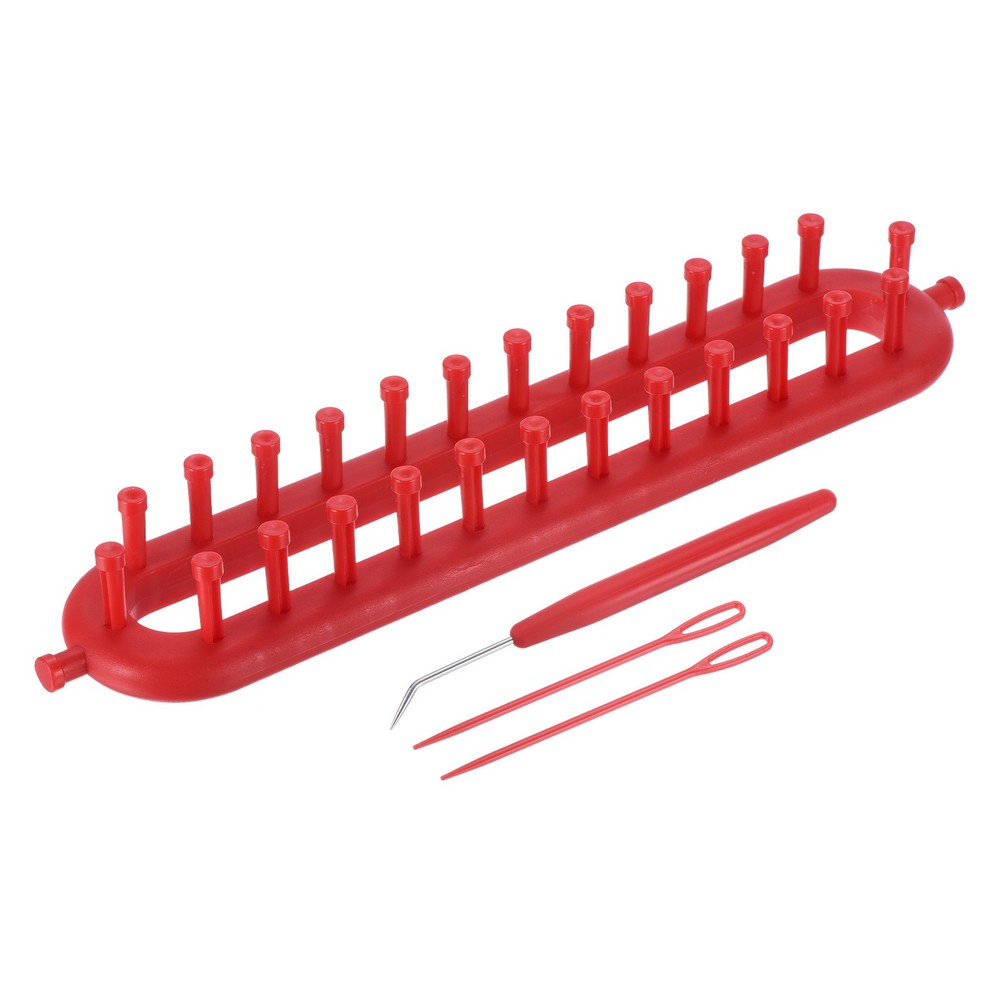 26 Hooks 26cm Knitting Machines Kit, Darning Weave Tool with Accessories, Red