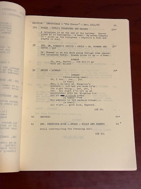 MISSION: IMPOSSIBLE script THE FREEZE Final Draft Sept 6 1968 *revisions & notes