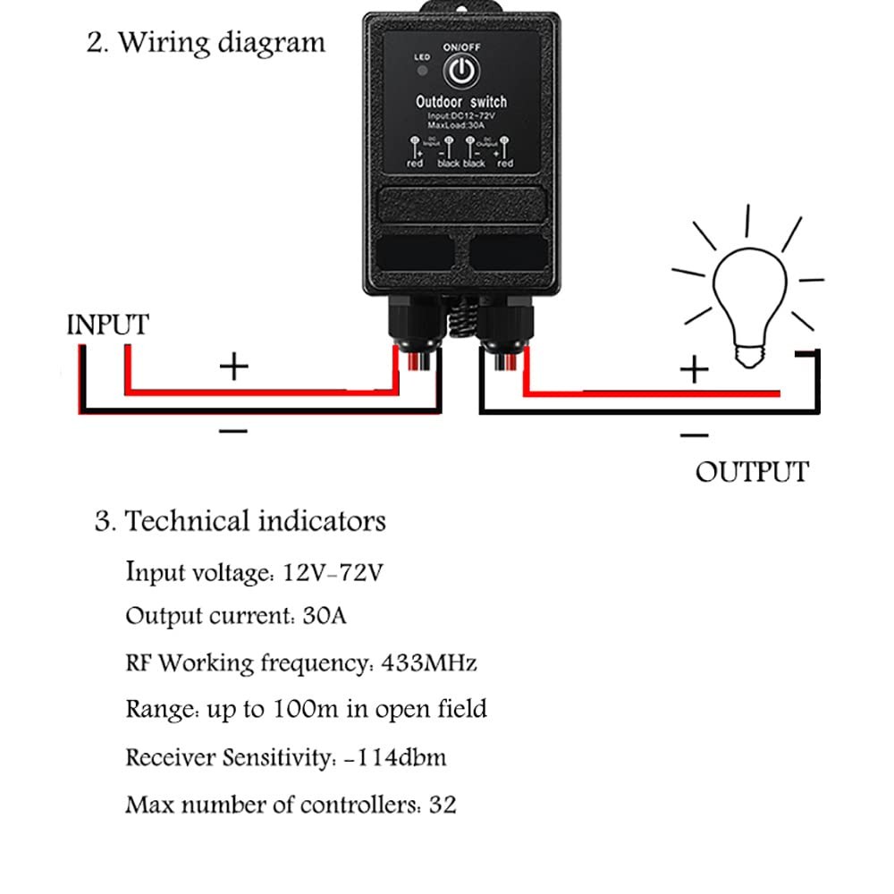 12v Remote Control Relay Switch, DC 12V-72V Wireless Switch 328ft Long Range,...