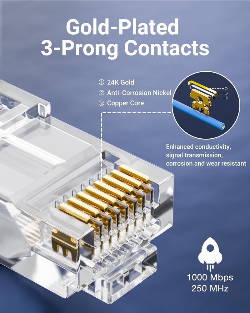User-Friendly 25-Pack RJ45 Cat6 Connectors for Solid or Stranded Network Cables