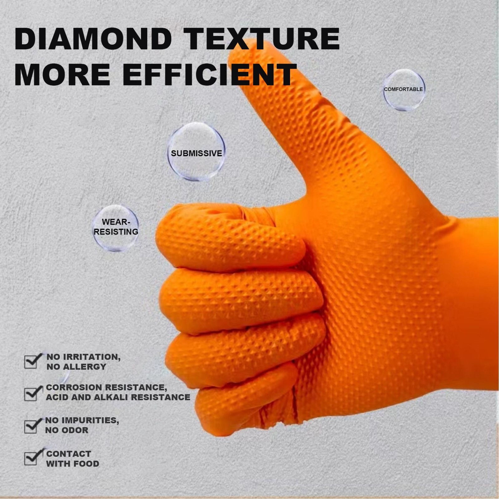 First Glove Grip Orange Nitrile Disposable Gloves 8 Mil Raised Diamond Texture