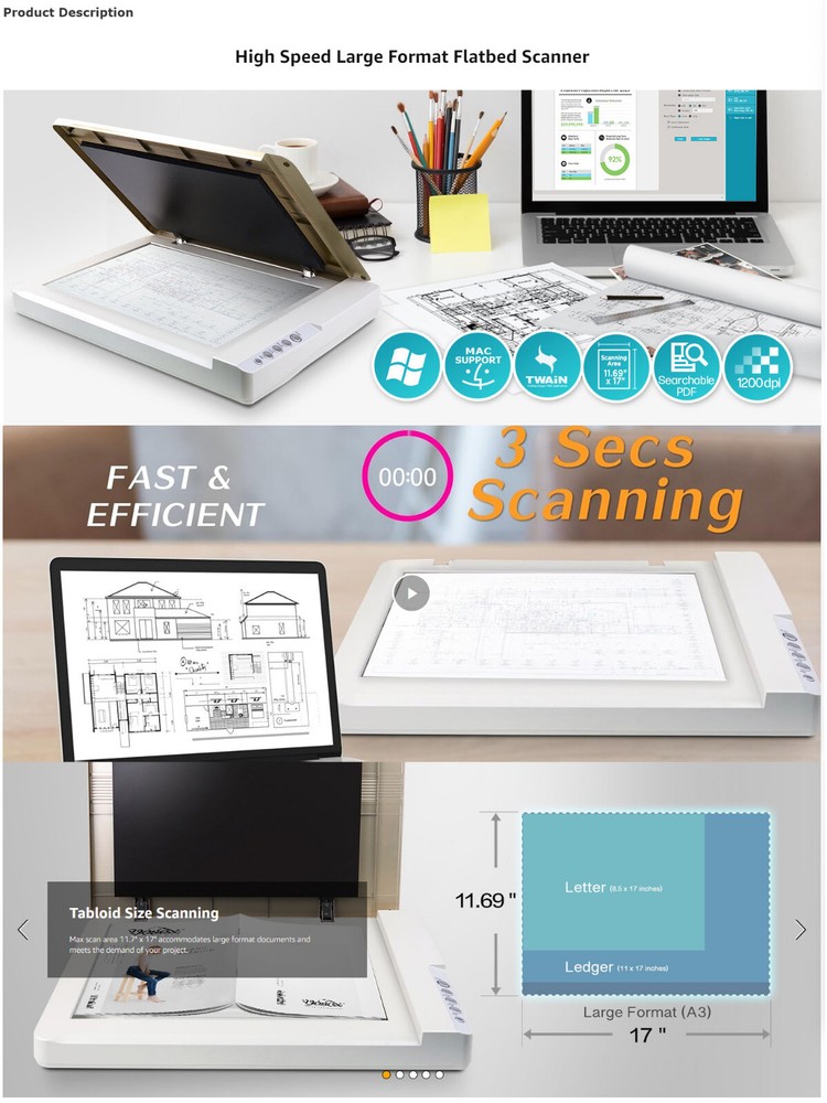 Plustek OpticSlim 1680 - Fast Large Format Flatbed Scanner +Image edit software