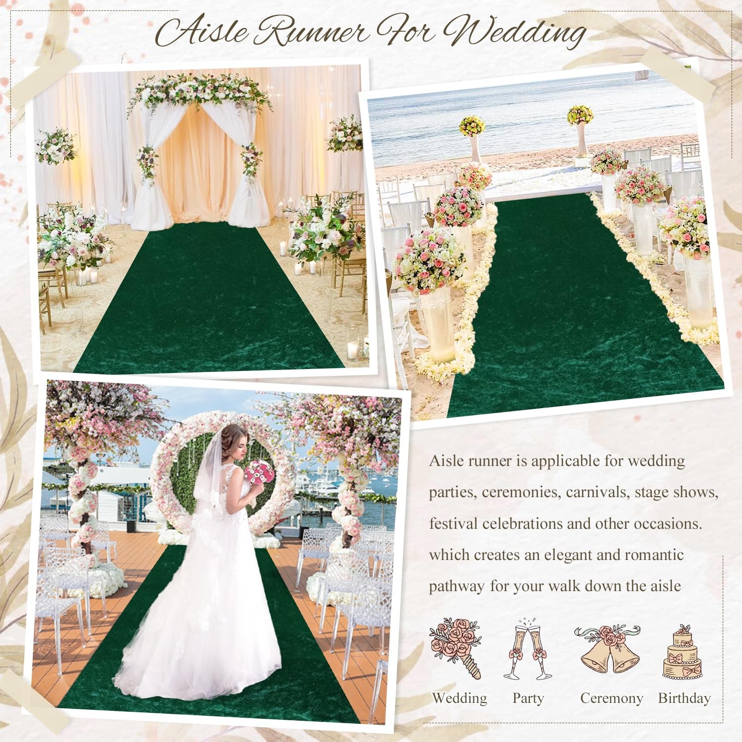 Aisle Runner Wedding Decoration Dark Green Velvet Aisle Runners Carpet Runner...