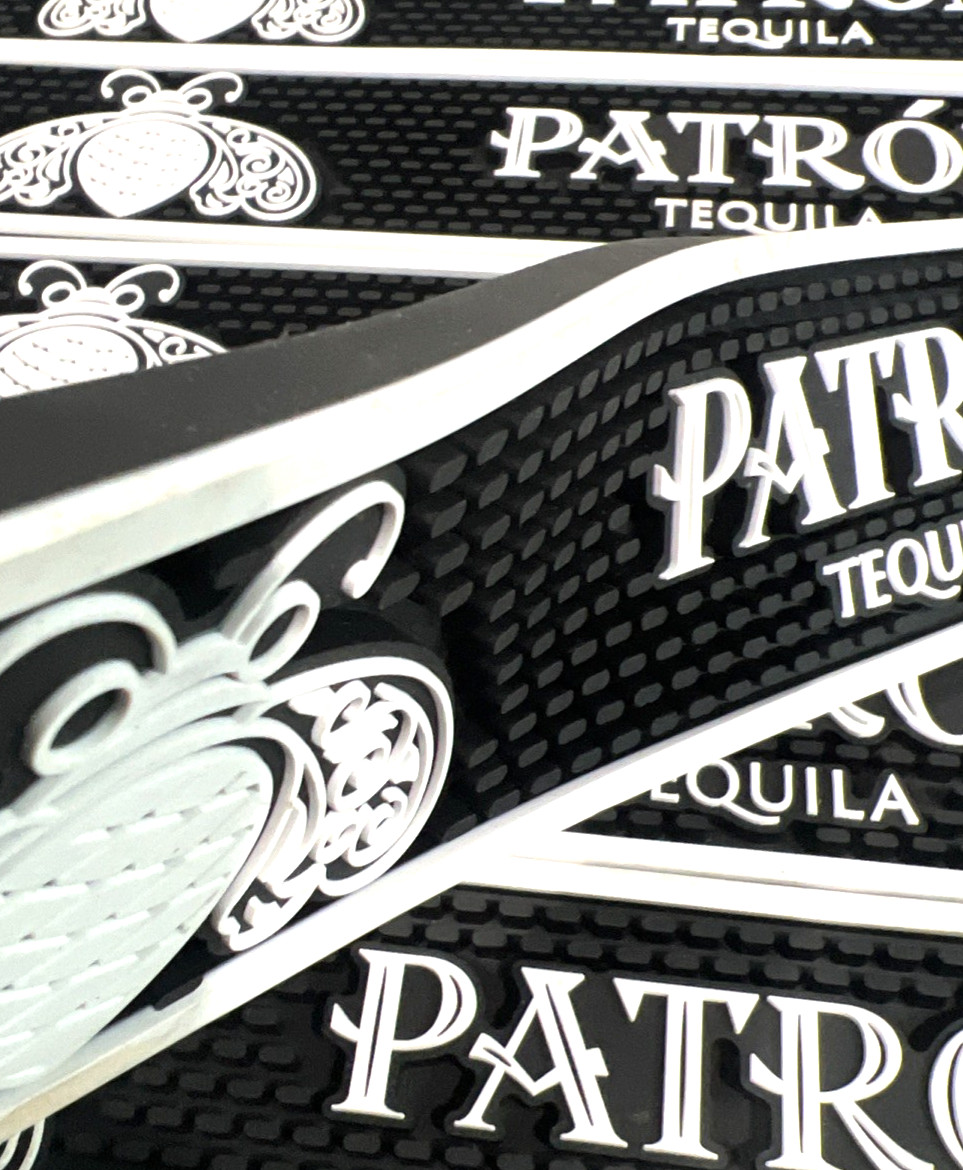 Patron Tequila Bar Mar Rubber Black/White 24"x3"