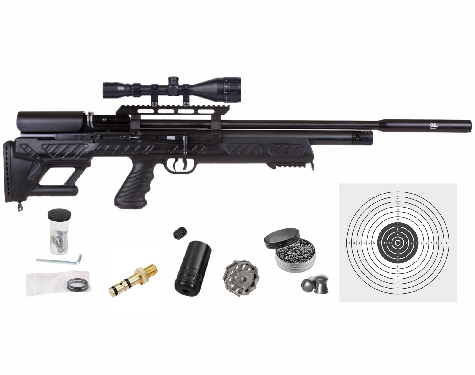 Hatsan BullBoss QE .22 Cal PCP Air Rifle w/ Scope & Targets and Pellets Bundle