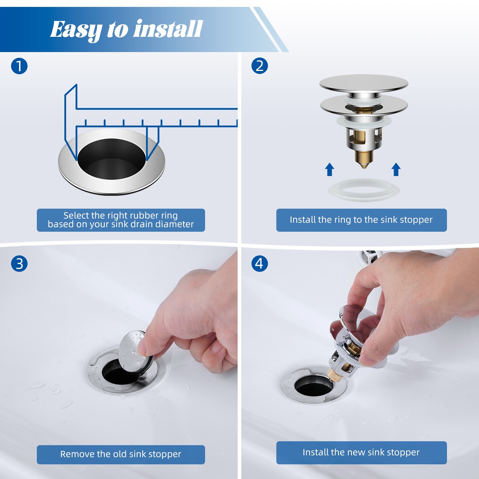 2-in-1 Bathroom Sink Stopper Universal Pop-Up Drain Strainer