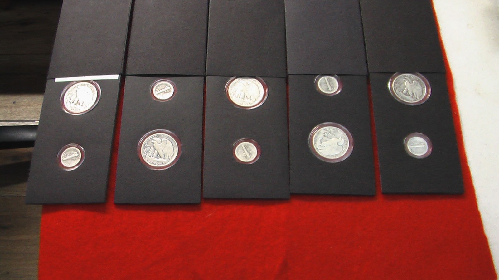 $3 Face 90% Silver; 65Walking Liberty Half Dollars 5 Mercury Dimes encased