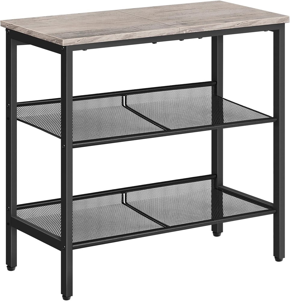 Black Side Table 3-Tier Metal Side Table Small Black Table W/ 2 Flat/Slant