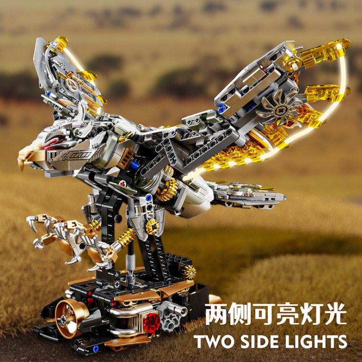 MJ Semi mechanical movable model eagle assembly toy with lights,Creative Gift