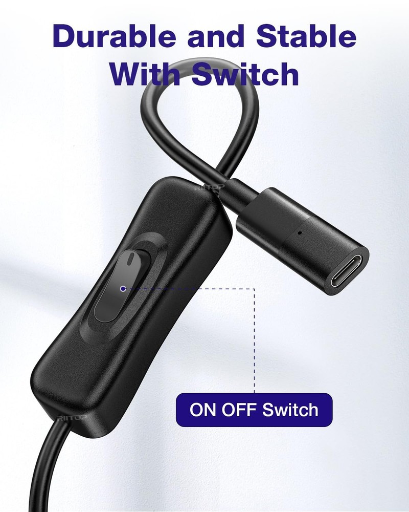 USB Type-C Extension Cable with On Off Switch 1FT, Support Video/Data/Charging