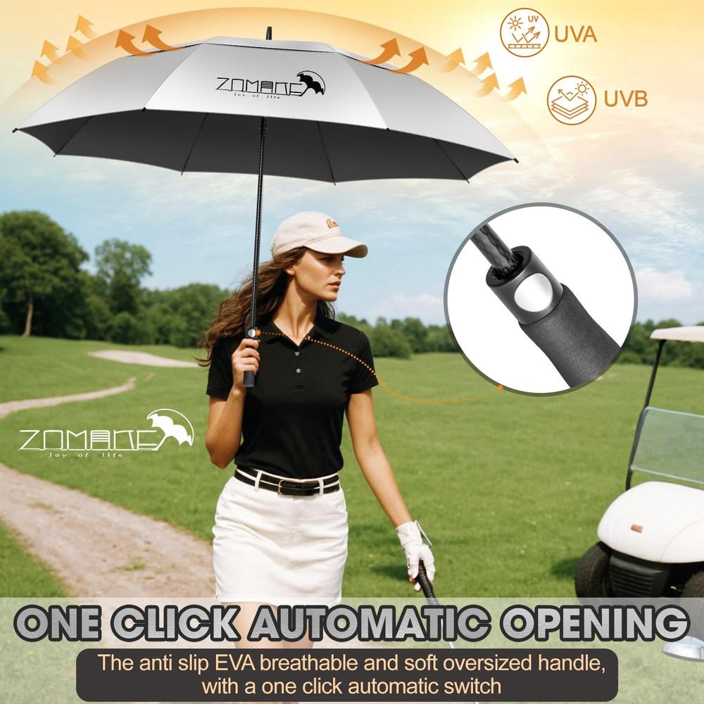 Golf Umbrella 62/68" Automatic Windproof UV Protection Oversize Double Canopy