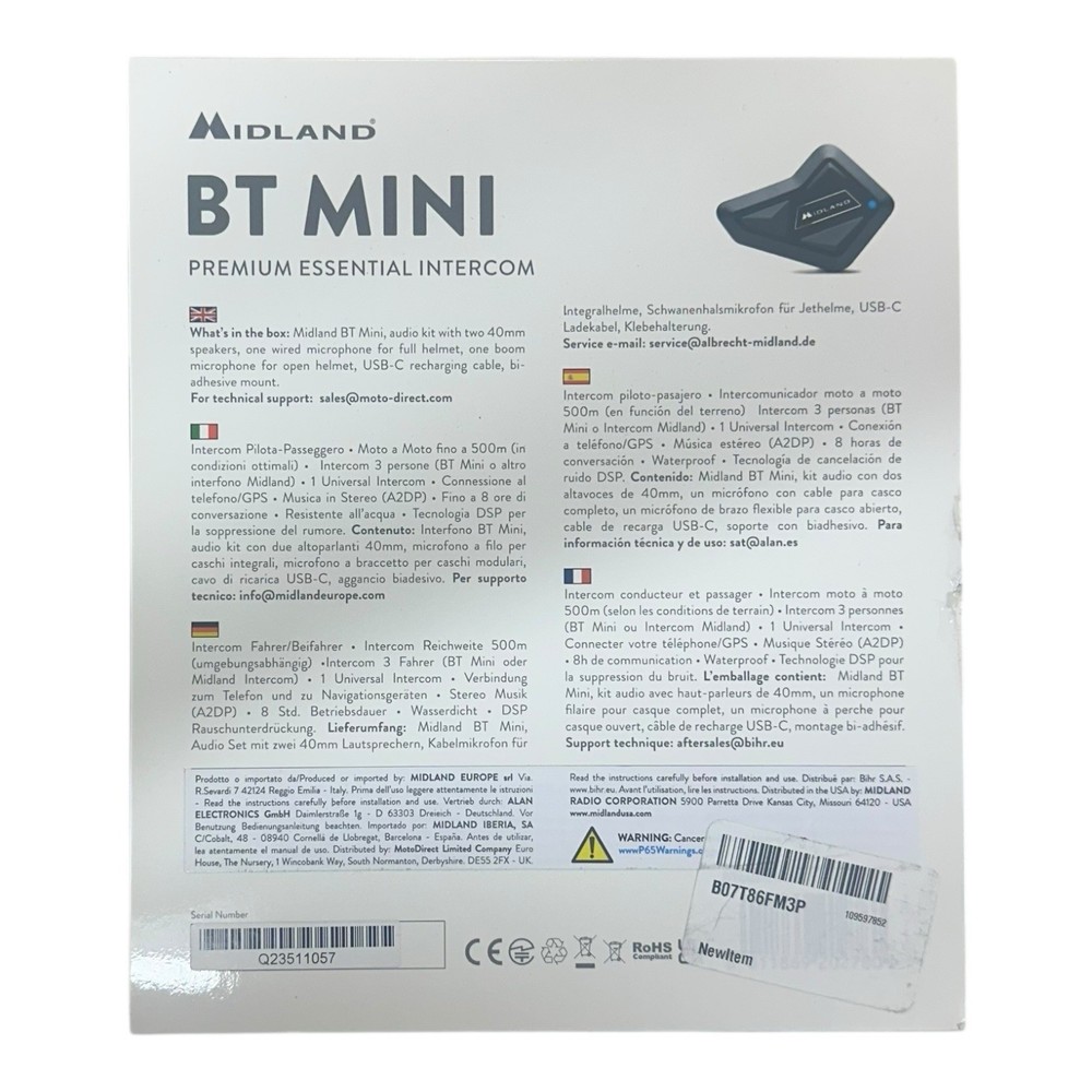Midland BT Mini Single Motorcycle Helmet Intercom Communication