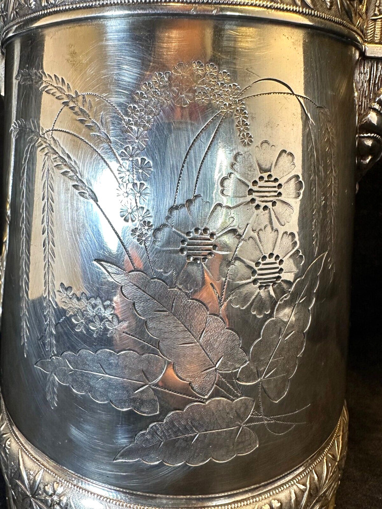 Antique 1868 Rogers & Smith Co. Engraved Silver Plate Insulated Pitcher