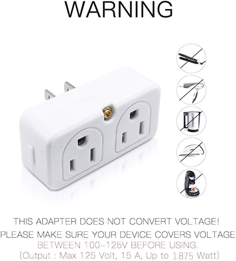 2 Pack Mini Wall Plug Adapter Outlet Extender with 4 Outlets