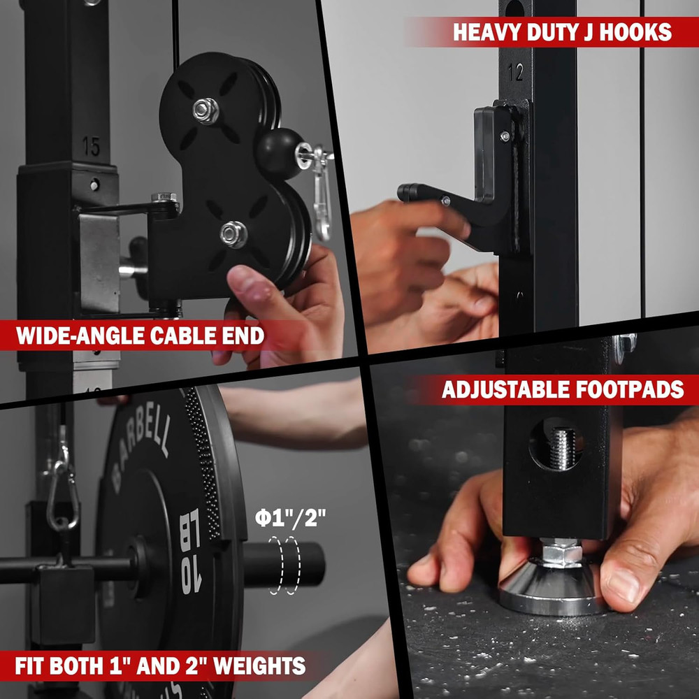 Mikolo Folding Squat Rack, Wall Mounted Power Rack with Cable Crossover Machine