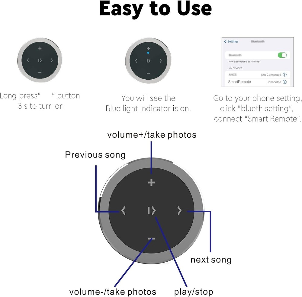 Waterproof Media Button Remote Selfie Control Car Steering Wheel