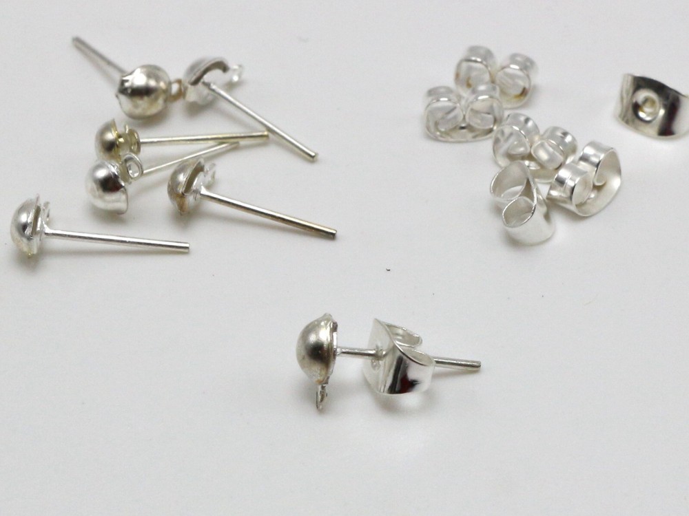 100 Pcs Silver Earring Ear Post Stud with Loop & Stopper Dangle Earring Jewelry