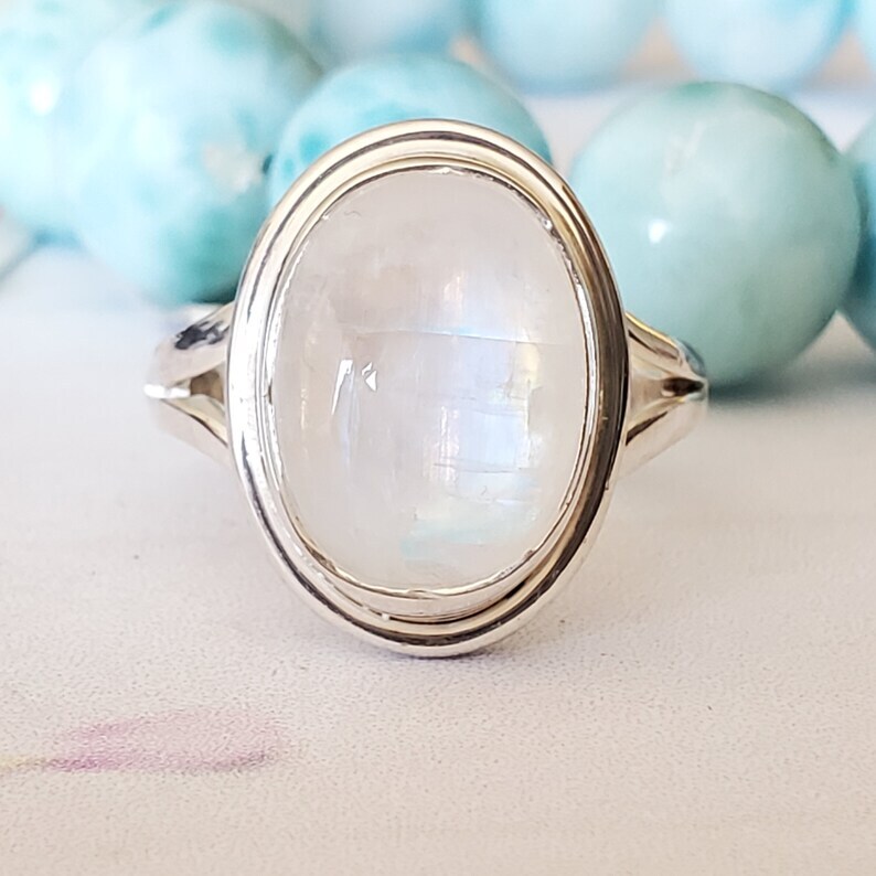 Rainbow Moonstone Gemstone 925 Sterling Silver Handmade Ring All Size