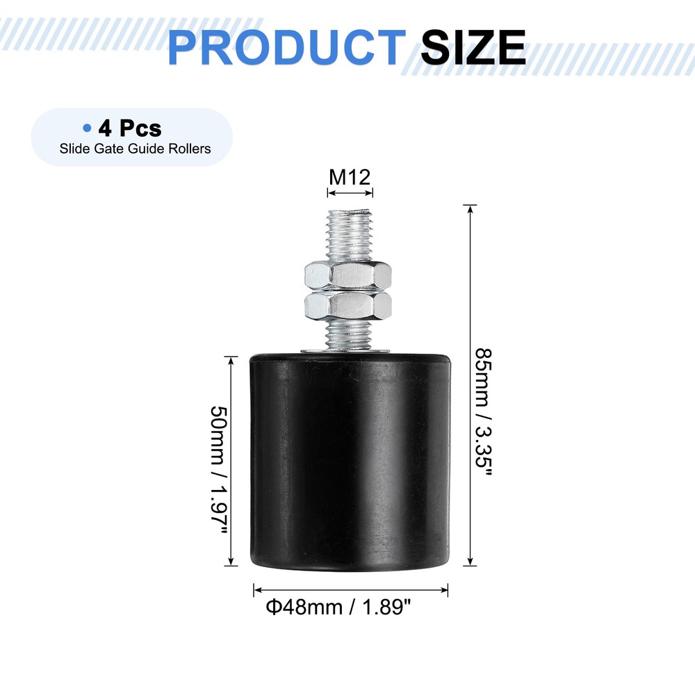 4Pcs Slide Gate Guide Roller 2" Nylon Sliding Gate Support Assembly Black